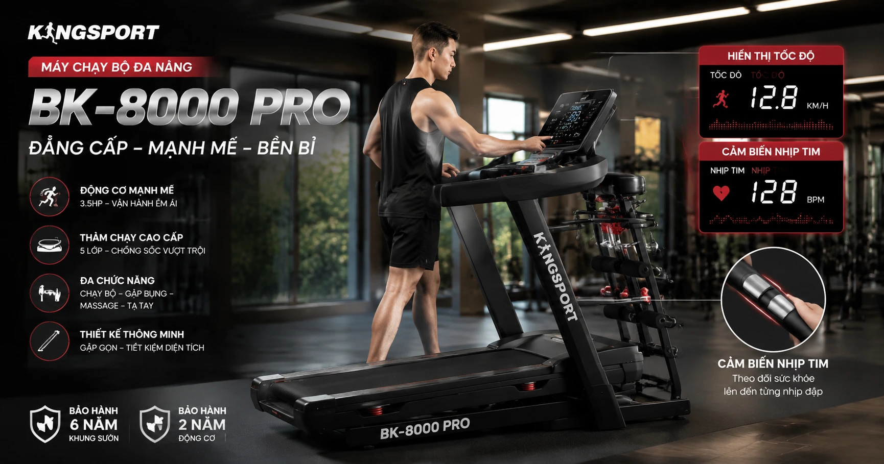 Khám phá máy chạy bộ kingsport bk-8000 pro đa năng và các ưu điểm vượt trội - image 2